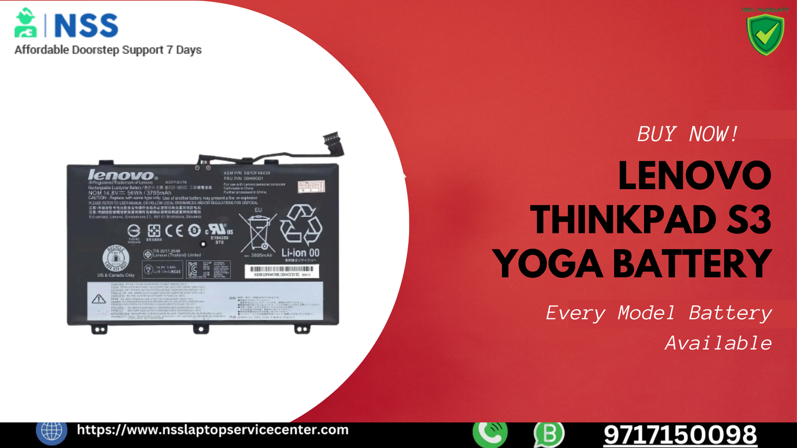 Buy Lenovo ThinkPad S3 Yoga Battery - Best Price & Services